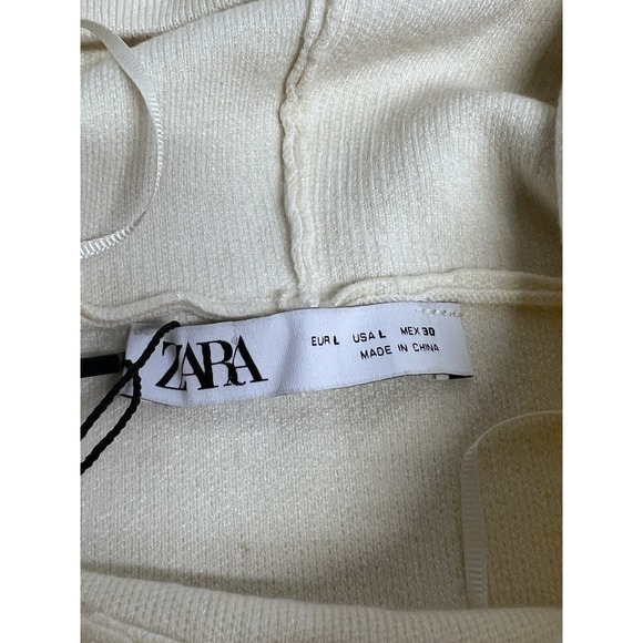 Zara Cropped Hoodie Off White Womens Size L Knit Pullover Sweatshirt NWT - Picture 4 of 6